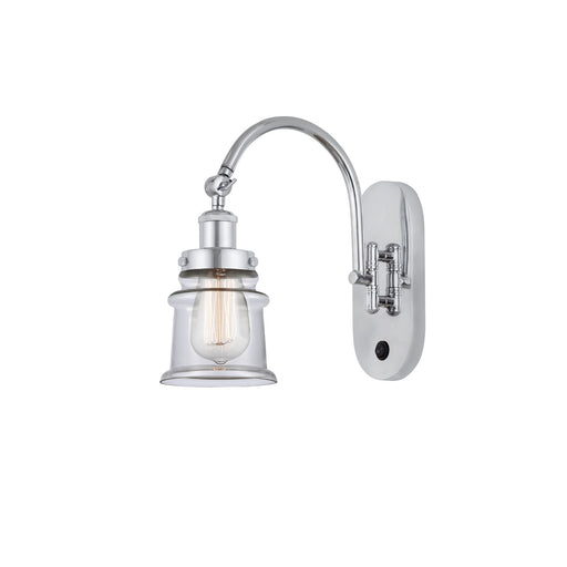 Innovations Canton 6.5in 1-Light Swing Arm Wall Sconce | Industrial Polished Chrome and Clear Small Glass | Bedroom & Living Room | Model 918-1W-PC-G182S