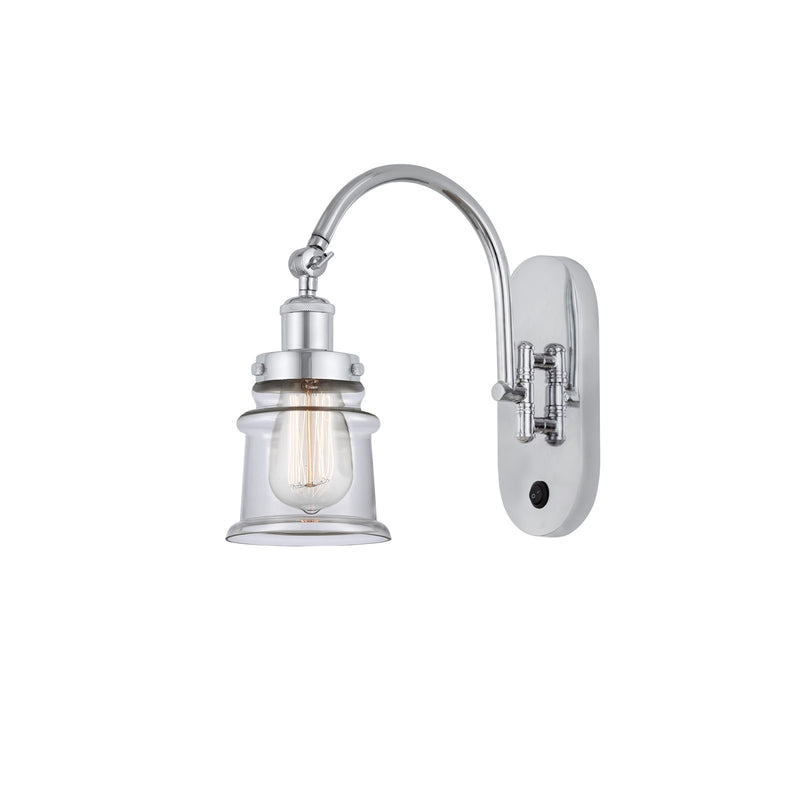 Innovations Canton 6.5in 1-Light Swing Arm Wall Sconce | Industrial Polished Chrome and Clear Small Glass | Bedroom & Living | Model 918-1W-PC-G182S-LED
