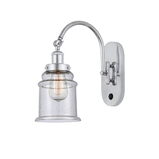 Innovations Canton 6.5in 1-Light Swing Arm Sconce | Industrial Polished Chrome and Seedy Glass | Bedroom Reading Light | 13in | Model 918-1W-PC-G184