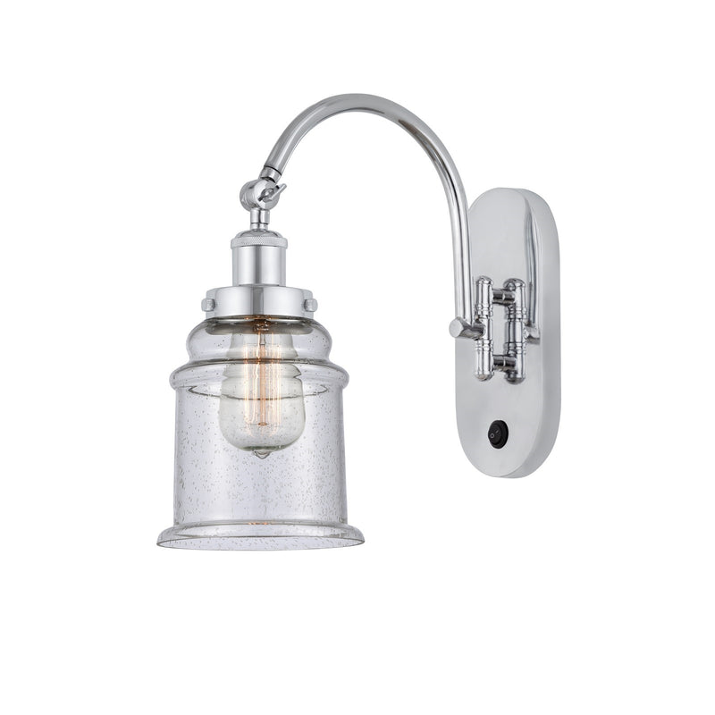 Innovations Canton 6.5in 1-Light LED Swing Arm Sconce | Industrial Polished Chrome and Seedy Glass | Bedroom Reading Light | Model 918-1W-PC-G184-LED