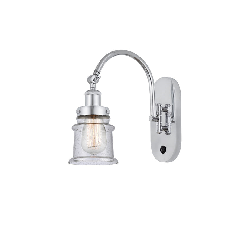 Innovations Canton 6.5in 1-Light Swing Arm Sconce | Industrial Polished Chrome and Seedy Glass | Bedroom Reading Light | 12.62in | Model 918-1W-PC-G184S