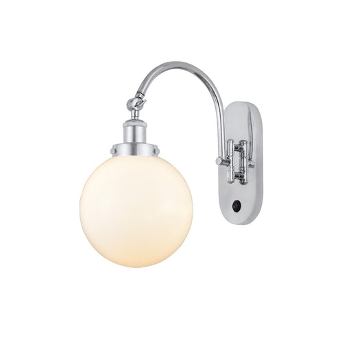 Innovations Beacon 8in 1-Light Swing Arm Lamp | Industrial Polished Chrome and Matte White Frosted Glass | Bedroom & Living Room | Model 918-1W-PC-G201-8