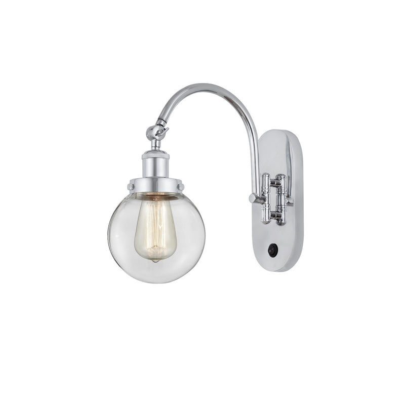 Innovations Beacon 6in 1-Light Swing Arm Lamp | Industrial Polished Chrome Steel and Clear Glass | Bedroom & Living Room | Model 918-1W-PC-G202-6-LED
