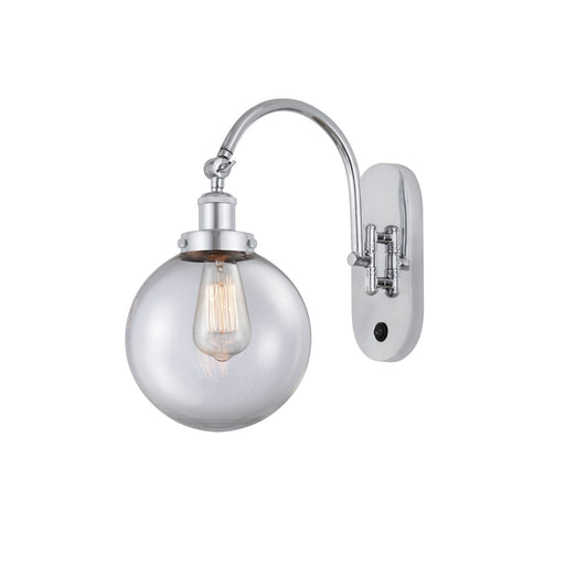 Innovations Beacon 8in 1-Light Swing Arm Lamp | Industrial Polished Chrome Steel and Clear Glass | Bedroom & Living Room | Model 918-1W-PC-G202-8-LED