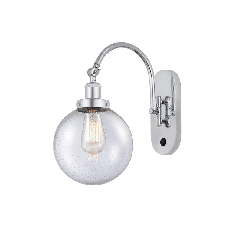 Innovations Beacon 8in 1-Light Swing Arm Lamp | Industrial Polished Chrome Steel and Seedy Glass | Bedroom & Living Room | Model 918-1W-PC-G204-8-LED