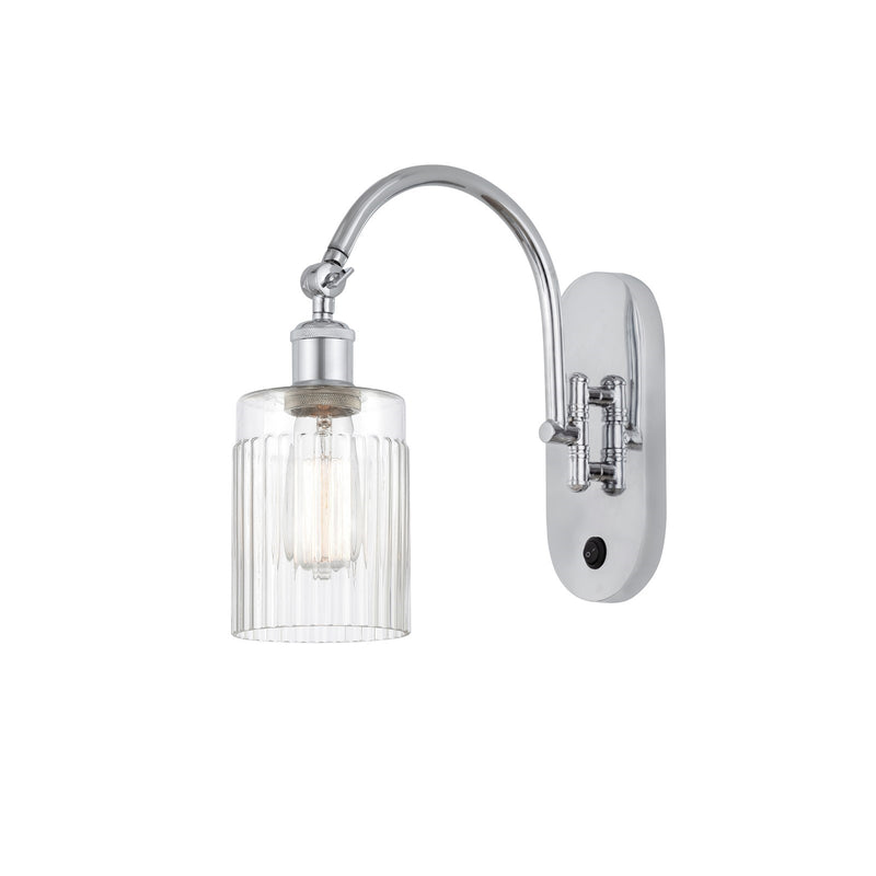 Innovations Hadley 1-Light 4.5in Wall Sconce | Industrial Polished Chrome and Clear Ribbed Glass | Bedroom & Hallway Accent Light | Model 918-1W-PC-G342