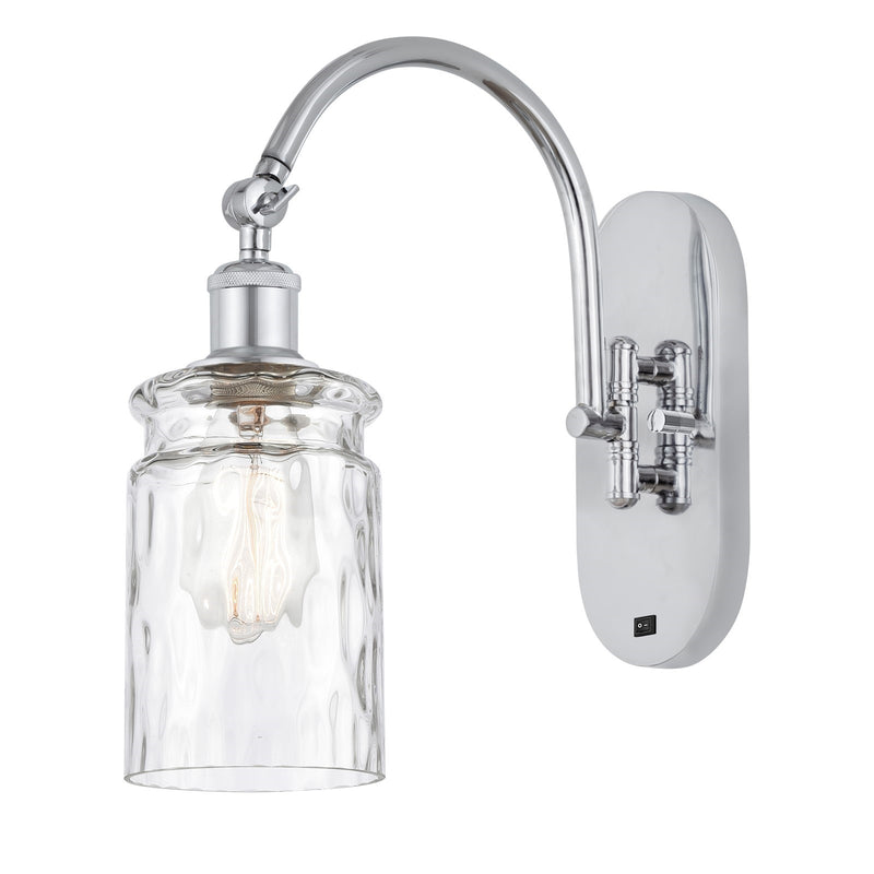 Innovations Candor 1-Light 4.75in Wall Sconce | Industrial Polished Chrome and Clear Waterglass Frosted Glass | Bedroom & Hallway | Model 918-1W-PC-G352