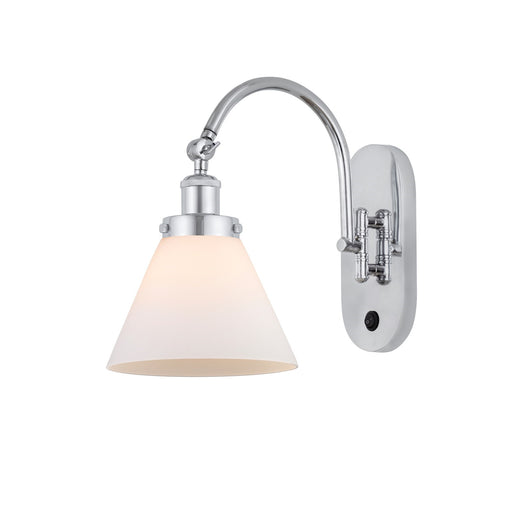 Innovations Cone 8in 1-Light Swing Arm Sconce | Industrial Polished Chrome and Matte White Frosted Glass | Bedroom & Living Room | Model 918-1W-PC-G41