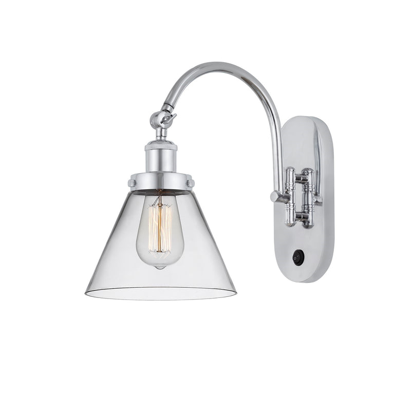 Innovations Cone 8in 1-Light Swing Arm Lamp | Industrial Polished Chrome Steel and Clear Glass | Bedroom & Living Room Reading | Model 918-1W-PC-G42-LED