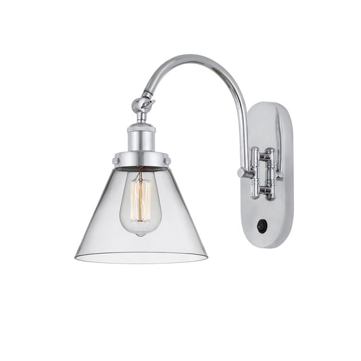 Innovations Cone 8in 1-Light Swing Arm Lamp | Industrial Polished Chrome Steel and Clear Glass | Bedroom & Living Room Reading | Model 918-1W-PC-G42-LED