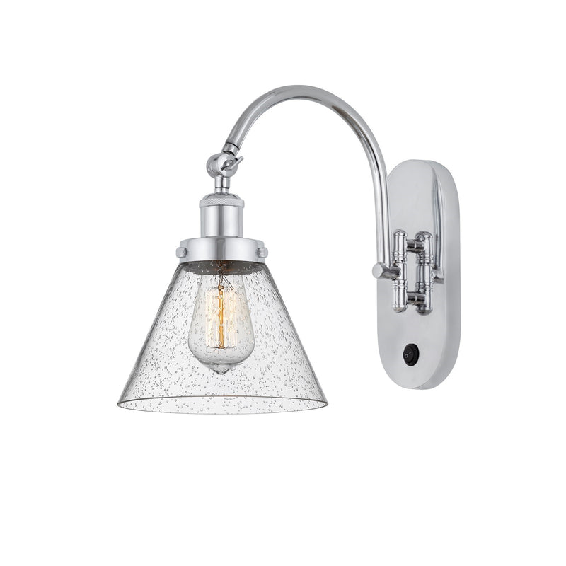 Innovations Cone 1-Light Swing Arm Lamp | Industrial Polished Chrome and Seedy Glass | Living Room & Bedroom Reading Light | Model 918-1W-PC-G44-LED