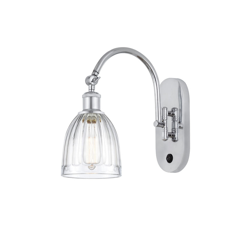 Innovations Brookfield 1-Light Wall Sconce | Industrial Polished Chrome and Clear Ribbed Glass | Bathroom & Hallway Accent Light | Model 918-1W-PC-G442