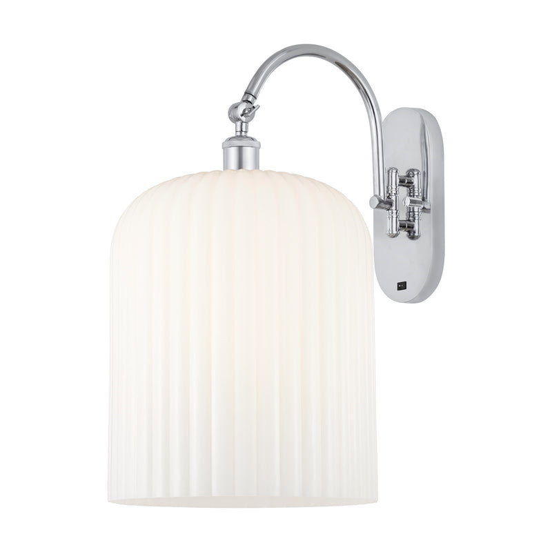 Innovations Bridal Veil 12in 1-Light Wall Sconce | Industrial Polished Chrome and Gloss White Ribbed Glass | Bathroom & | Model 918-1W-PC-G559-12GWH