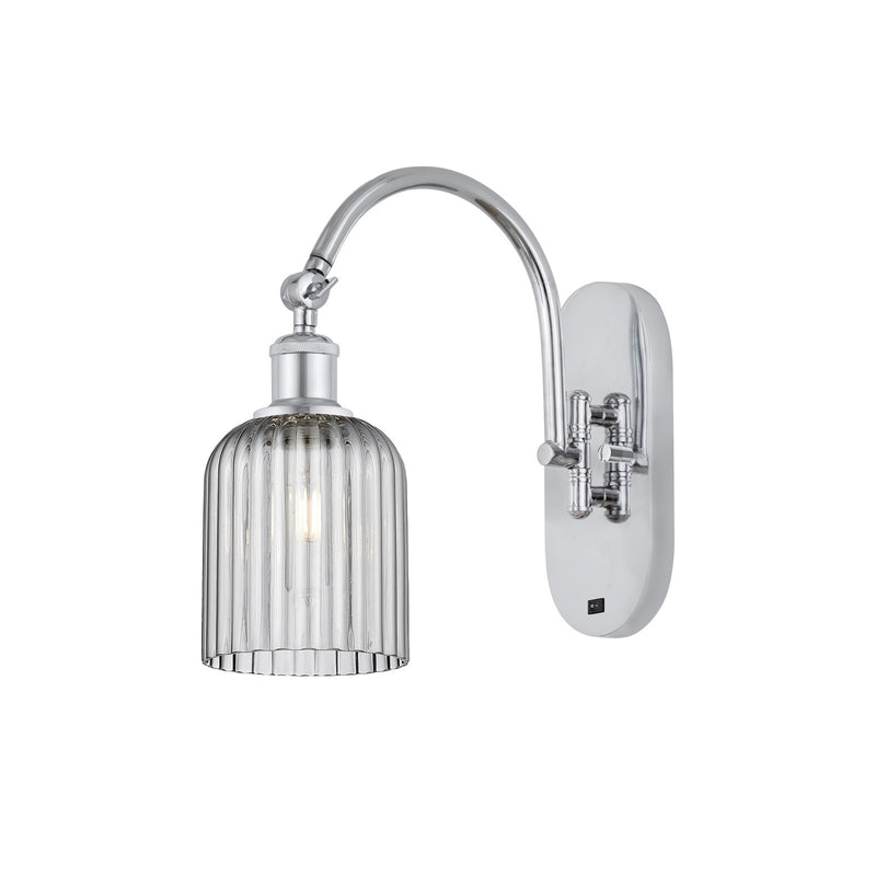 Innovations Bridal Veil 5in 1-Light Wall Sconce | Industrial Polished Chrome and Light Smoke Ribbed Glass | Hallway & Bathroom | Model 918-1W-PC-G559-5SM