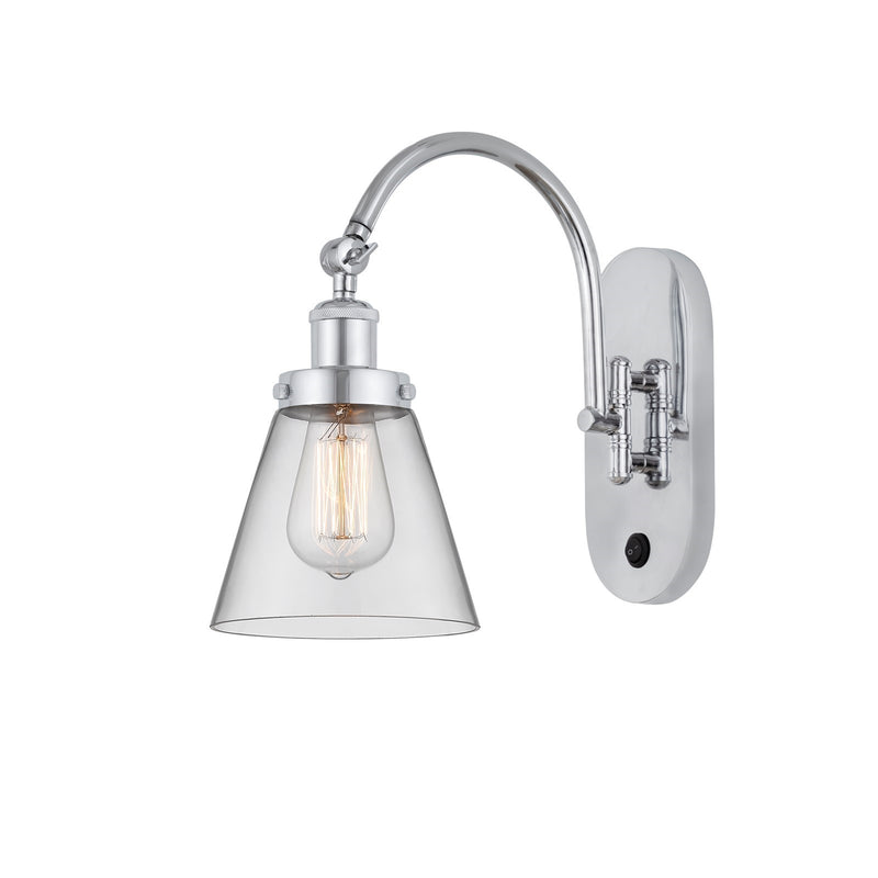 Innovations Cone 1-Light 6.25in Swing Arm Lamp | Industrial Polished Chrome Steel and Clear Glass | Bedroom & Living Room Reading | Model 918-1W-PC-G62