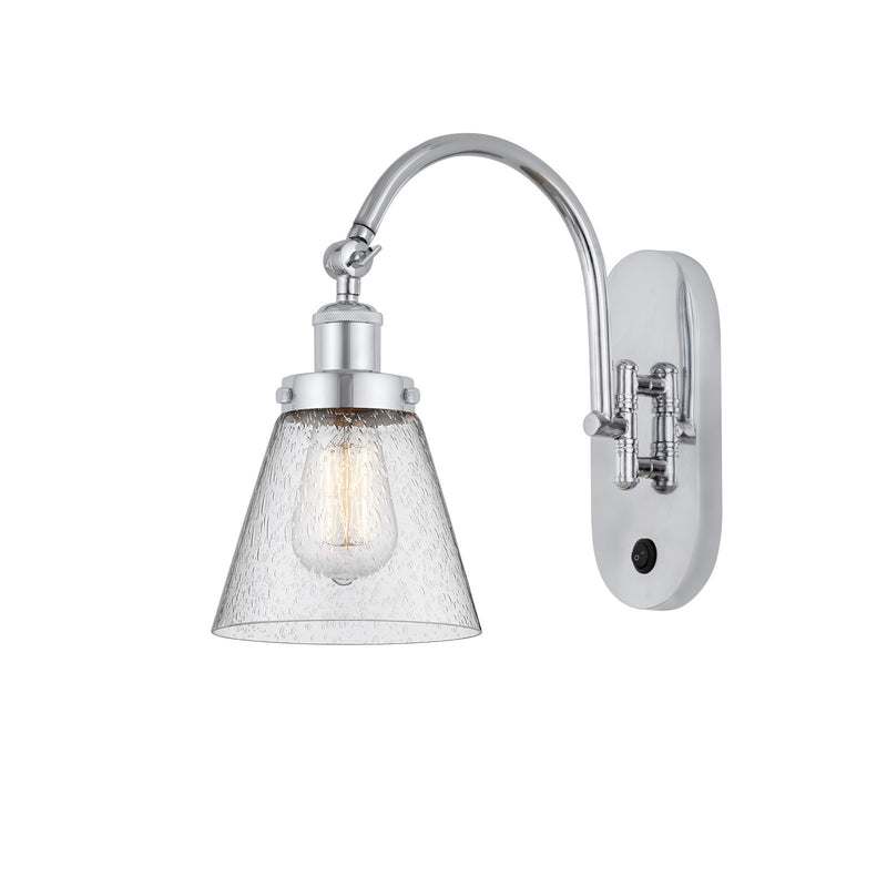 Innovations Cone 6.25in 1-Light Swing Arm Sconce | Industrial Polished Chrome and Seedy Glass | Bedroom & Living Room Reading Light | Model 918-1W-PC-G64