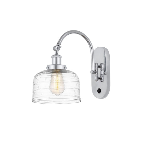 Innovations Bell 8in 1-Light Swing Arm Sconce | Industrial Polished Chrome and Clear Deco Swirl Glass | Bedroom & Living Room | Model 918-1W-PC-G713