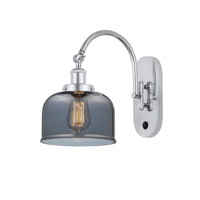 Innovations Bell 8in 1-Light Swing Arm Wall Sconce | Industrial Polished Chrome Steel and Light Smoke Glass | Bedroom & Living Room | Model 918-1W-PC-G73