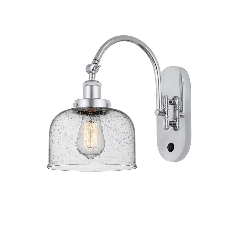Innovations Bell 8in 1-Light Swing Arm Wall Sconce | Industrial Polished Chrome Steel and Seedy Glass | Bedroom & Living Room | Model 918-1W-PC-G74