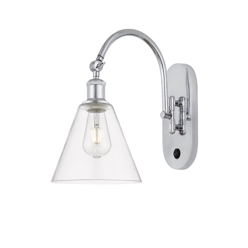 Innovations Berkshire Glass 8in 1-Light Wall Sconce | Industrial Polished Chrome and Clear Glass | Hallway & Bathroom Accent | Model 918-1W-PC-GBC-82