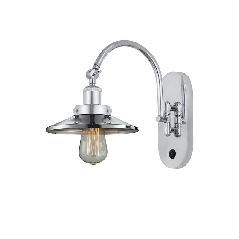Innovations Railroad 8in 1-Light Swing Arm Lamp | Traditional Industrial Polished Chrome Steel and Metal Shade | Bedroom & Living | Model 918-1W-PC-M7-LED