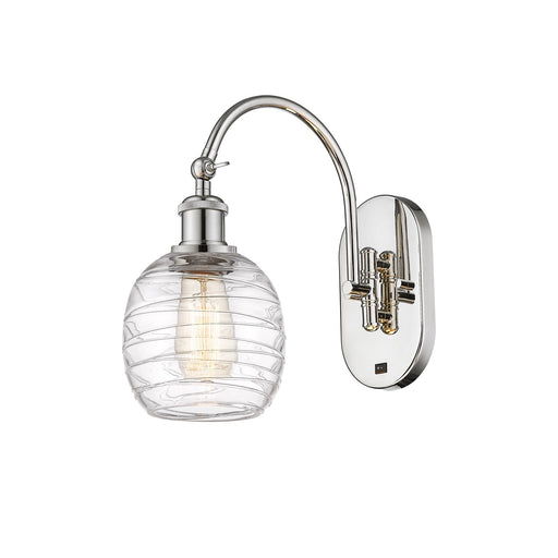 Innovations Belfast 6in 1-Light Wall Sconce | Industrial Polished Nickel Steel and Deco Swirl Clear Glass | Bathroom & Living Room | Model 918-1W-PN-G1013