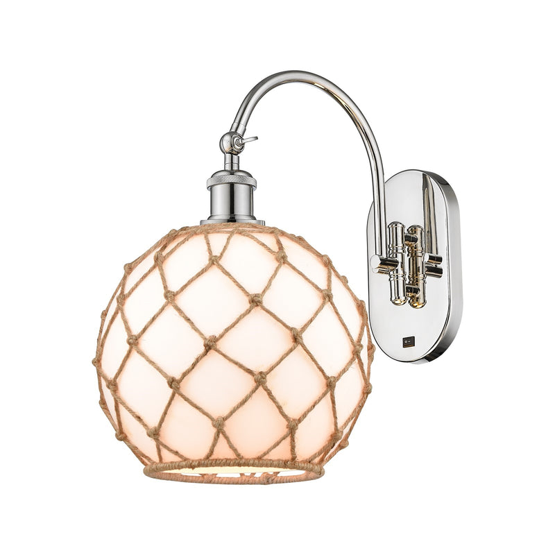 Innovations Farmhouse Rope 10in 1-Light Wall Sconce | Industrial Polished Nickel and Matte White Glass with Brown Rope | Model 918-1W-PN-G121-10RB