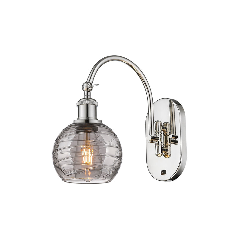 Innovations Athens Deco Swirl 6in 1-Light Wall Sconce | Industrial Polished Nickel and Light Smoke Glass | Bedroom & Hallway | Model 918-1W-PN-G1213-6SM