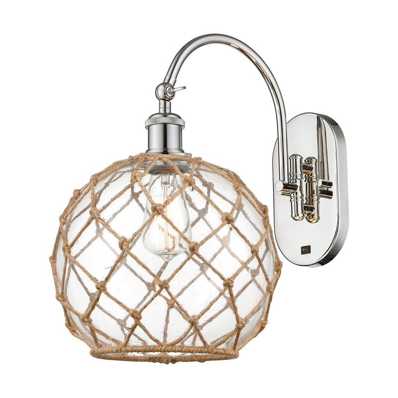 Innovations Farmhouse Rope 10in 1-Light Wall Sconce | Industrial Polished Nickel and Clear Glass with Brown Rope | Bedroom & | Model 918-1W-PN-G122-10RB