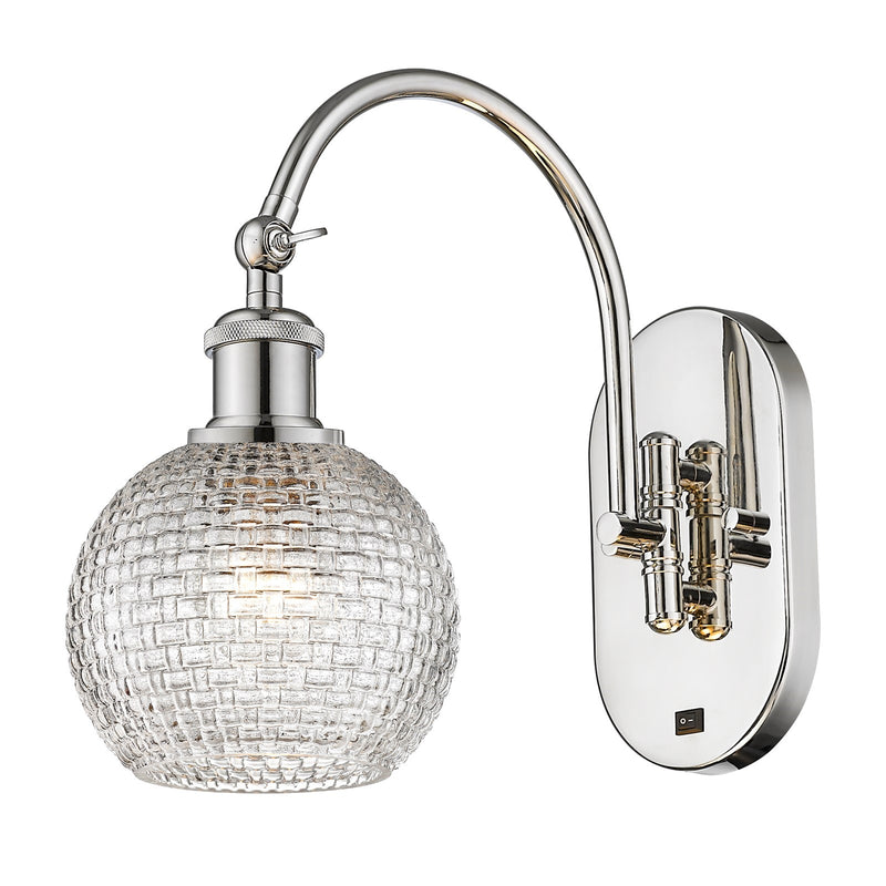 Innovations Athens 5.875in 1-Light Wall Sconce | Industrial Polished Nickel Steel and Clear Basket Weave Glass | Bedroom & | Model 918-1W-PN-G122C-6CL