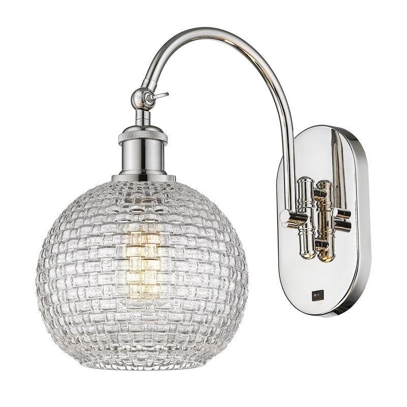Innovations Athens 8in 1-Light Wall Sconce | Industrial Polished Nickel Steel and Clear Basket Weave Glass | Bedroom & Hallway | Model 918-1W-PN-G122C-8CL