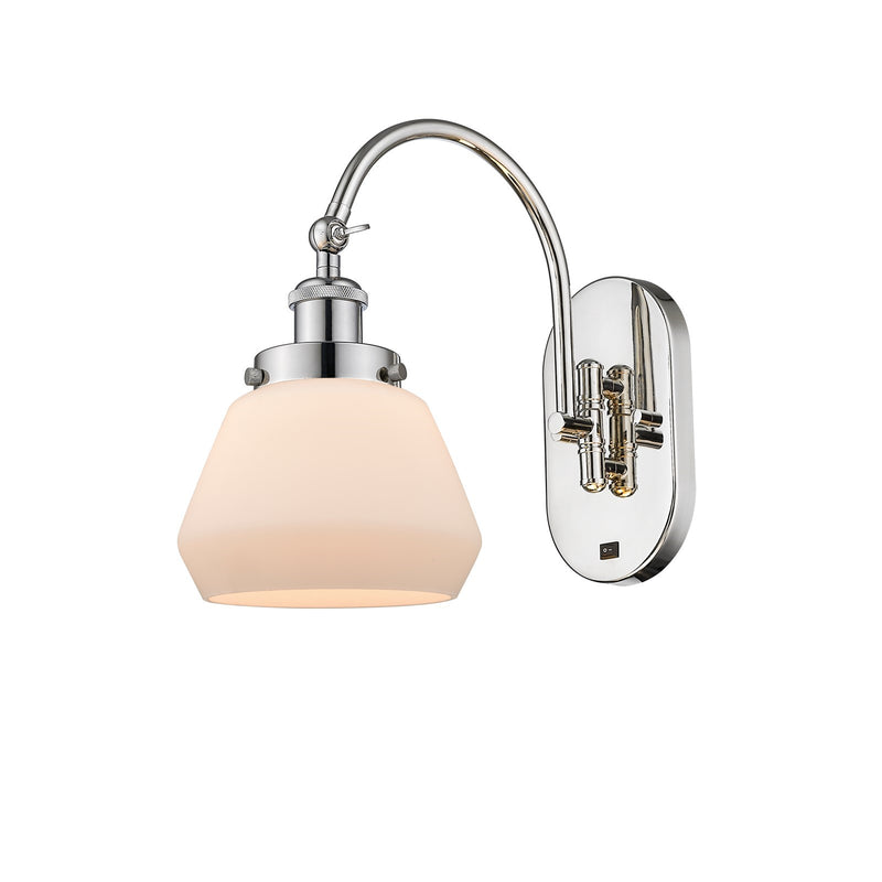 Innovations Fulton 7in 1-Light Swing Arm Lamp | Industrial Polished Nickel and Matte White Frosted Glass | Bedroom & Living Room | Model 918-1W-PN-G171