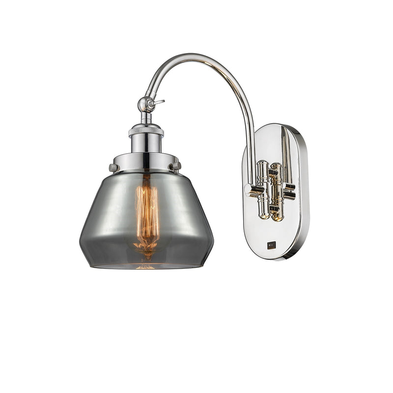 Innovations Fulton 7in 1-Light Swing Arm Wall Sconce | Industrial Polished Nickel Steel and Light Smoke Glass | Bedroom & Living | Model 918-1W-PN-G173