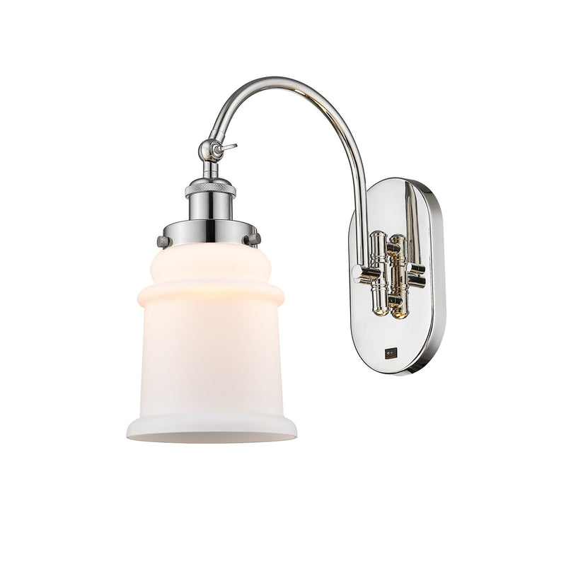 Innovations Canton 6.5in 1-Light Swing Arm Sconce | Industrial Polished Nickel and Matte White Frosted Glass | Bedroom & Living | Model 918-1W-PN-G181
