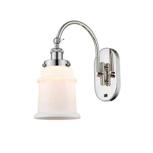 Innovations Canton 6.5in 1-Light LED Swing Arm Sconce | Industrial Polished Nickel and Matte White Frosted Glass | Bedroom & | Model 918-1W-PN-G181-LED