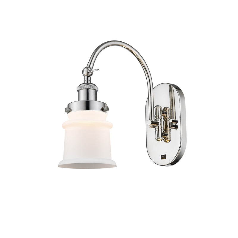 Innovations Canton 6.5in 1-Light LED Swing Arm Sconce | Industrial Polished Nickel and Matte White Small Frosted Glass | Model 918-1W-PN-G181S-LED