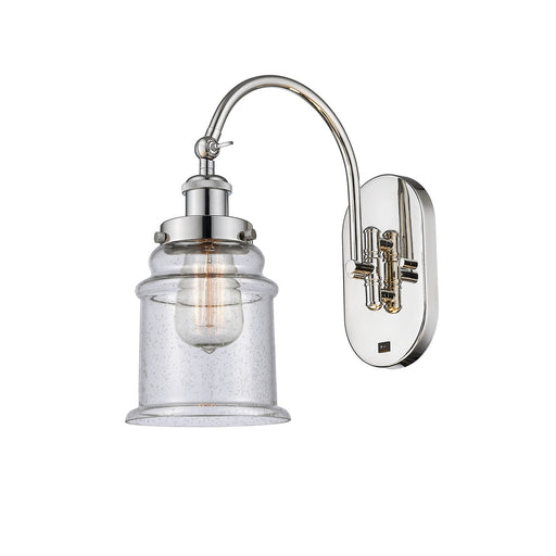 Innovations Canton 1-Light 6.5in Swing Arm Wall Sconce | Industrial Polished Nickel Steel and Seedy Glass Shade | Bedroom & Living | Model 918-1W-PN-G184