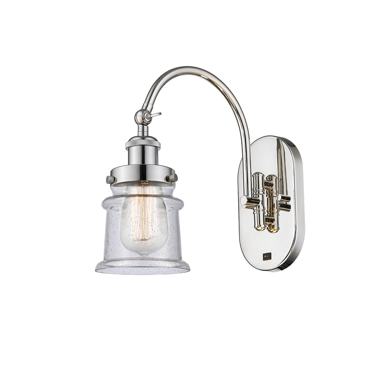 Innovations Canton 1-Light 6.5in Swing Arm Wall Sconce | Industrial Polished Nickel Steel and Seedy Small Glass Shade | Bedroom & | Model 918-1W-PN-G184S