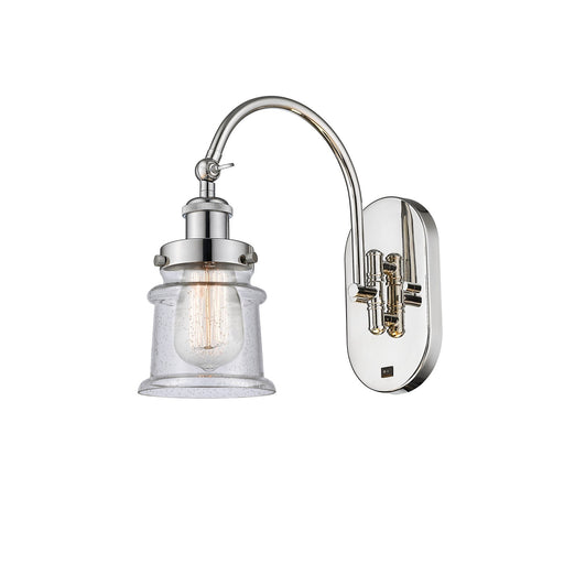 Innovations Canton 1-Light 6.5in Swing Arm Wall Sconce | Industrial Polished Nickel Steel and Seedy Small Glass Shade | Model 918-1W-PN-G184S-LED