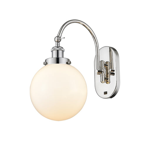 Innovations Beacon 8in 1-Light LED Swing Arm Lamp | Industrial Polished Nickel and Matte White Frosted Glass | Bedroom & | Model 918-1W-PN-G201-8-LED