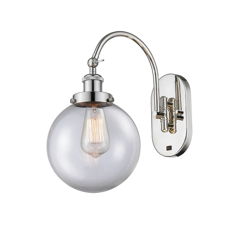 Innovations Beacon 8in 1-Light Swing Arm Wall Sconce | Industrial Polished Nickel Steel and Clear Glass | Bedroom & Living Room | Model 918-1W-PN-G202-8