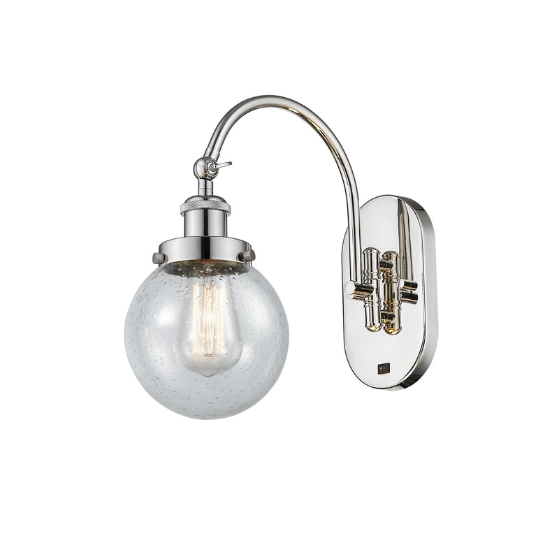 Innovations Beacon 6in 1-Light Swing Arm Lamp | Industrial Polished Nickel Steel and Seedy Glass | Bedroom & Living Room Reading | Model 918-1W-PN-G204-6