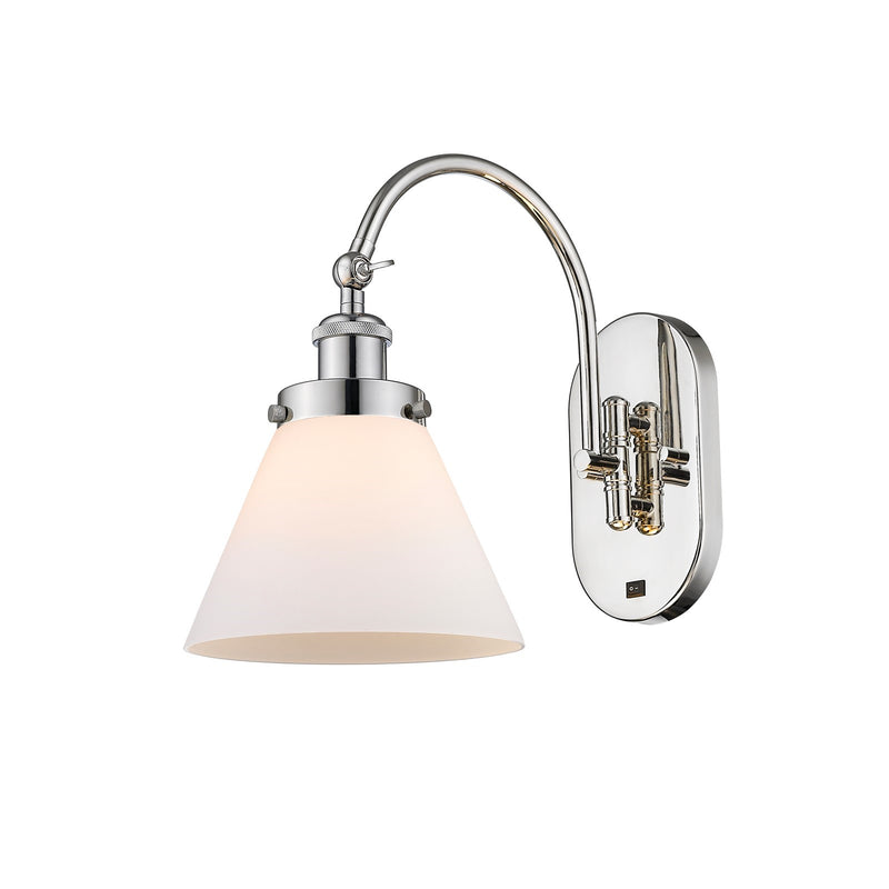 Innovations Cone 8in 1-Light Swing Arm Lamp | Industrial Polished Nickel Steel and Matte White Frosted Glass | Kitchen Island & | Model 918-1W-PN-G41-LED