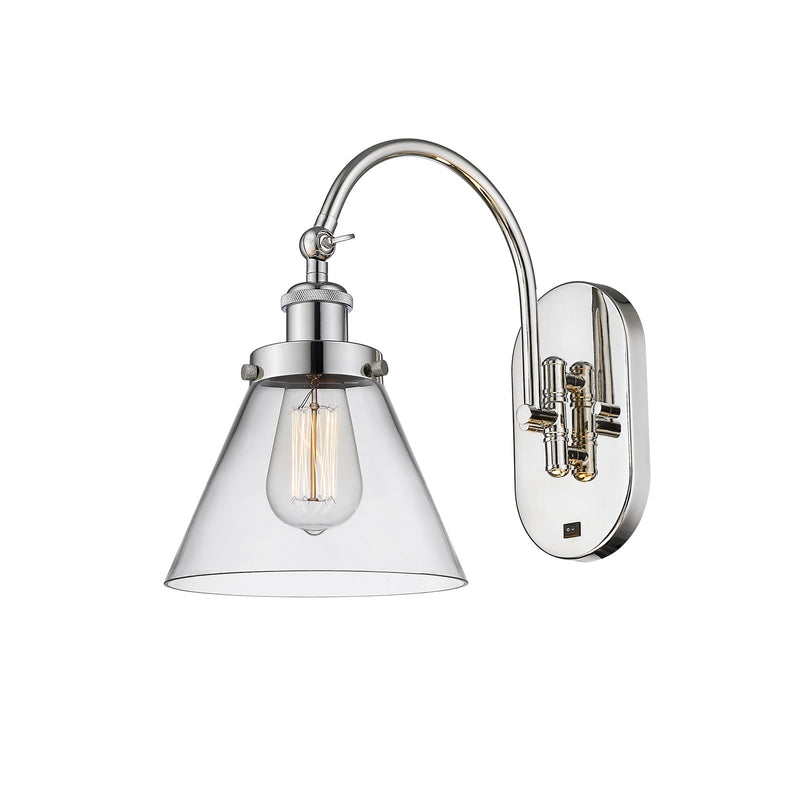 Innovations Cone 8in 1-Light Swing Arm Lamp | Industrial Polished Nickel Steel and Clear Glass | Kitchen Island & Reading Nook | Model 918-1W-PN-G42-LED
