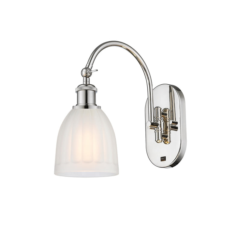 Innovations Brookfield 6in 1-Light Wall Sconce | Industrial Polished Nickel Steel and White Frosted Ribbed Glass | Hallway & | Model 918-1W-PN-G441