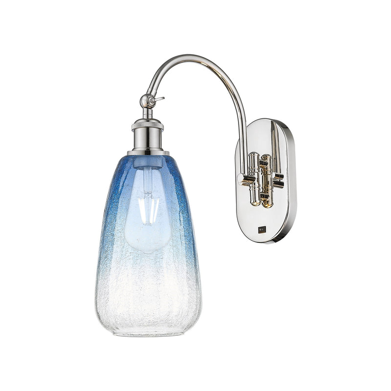 Innovations Brookhaven Almond 6in 1-Light Wall Sconce | Industrial Polished Nickel and Sapphire Blue Glass | Bedroom & Hallway | Model 918-1W-PN-G480-6SB