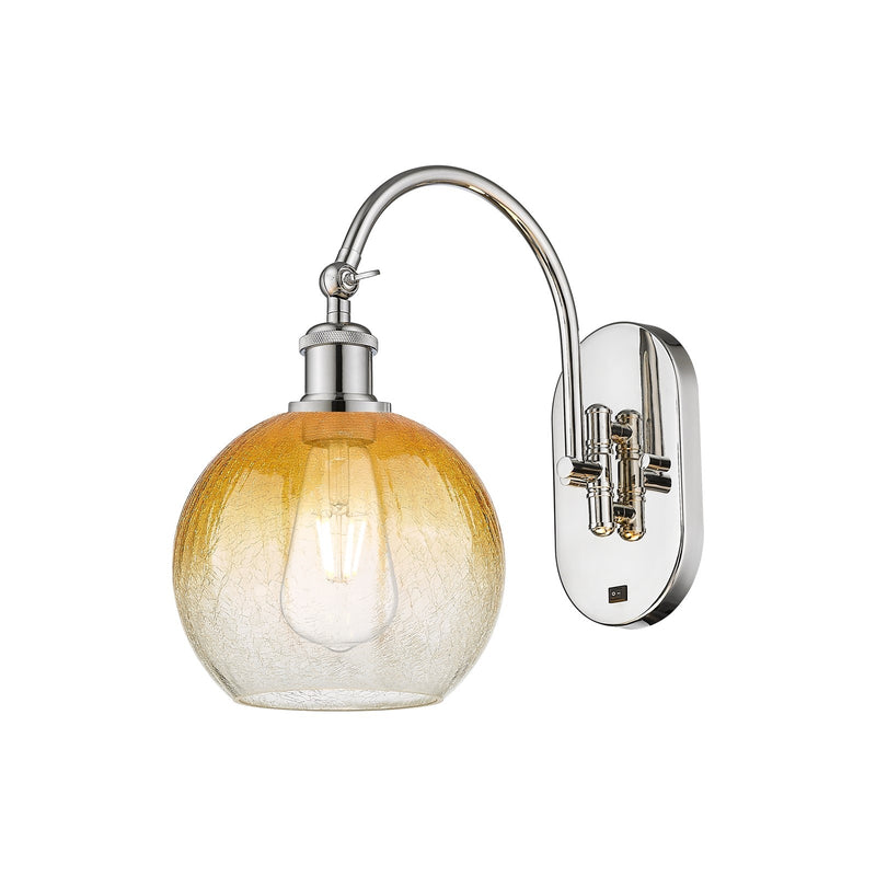 Innovations Brookhaven Globe 7.88in 1-Light Wall Sconce | Industrial Polished Nickel Steel and Amber Glass | Bedroom & Hallway | Model 918-1W-PN-G483-8AM