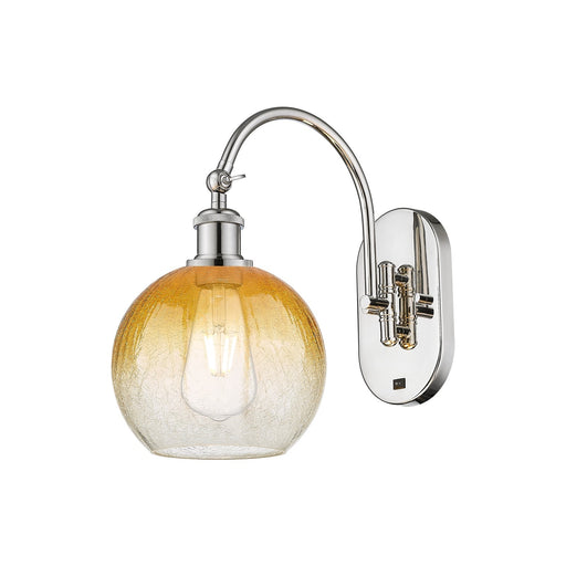Innovations Brookhaven Globe 7.88in 1-Light Wall Sconce | Industrial Polished Nickel Steel and Amber Glass | Bedroom & Hallway | Model 918-1W-PN-G483-8AM