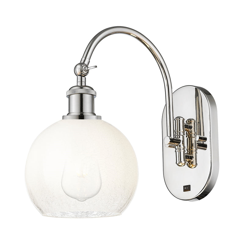 Innovations Brookhaven Globe 7.88in 1-Light Wall Sconce | Industrial Polished Nickel Steel and Opal Glass | Bedroom & Hallway | Model 918-1W-PN-G483-8OP