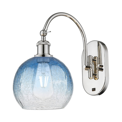 Innovations Brookhaven Globe 8in 1-Light Wall Sconce | Industrial Polished Nickel and Sapphire Blue Glass | Bathroom & Hallway | Model 918-1W-PN-G483-8SB